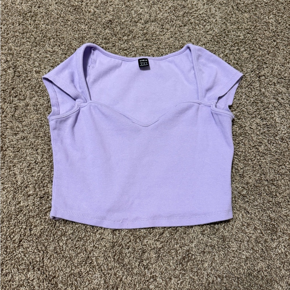 SHEIN Purple Fitted Cap Sleeve Crop Top
